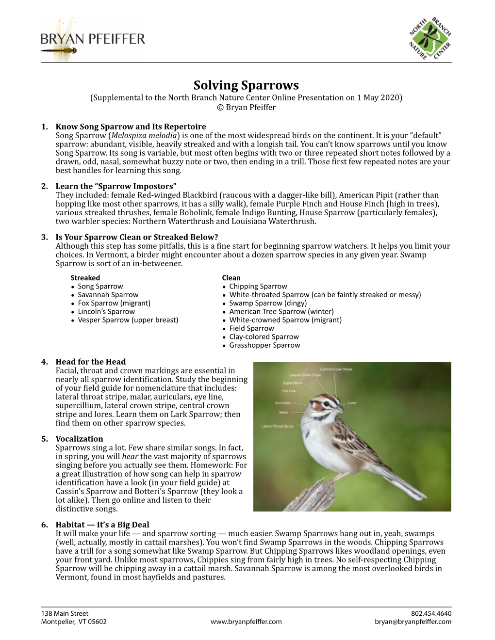 Solving Sparrows (Supplemental to the North Branch Nature Center Online Presentation on 1 May 2020) © Bryan Pfeiffer