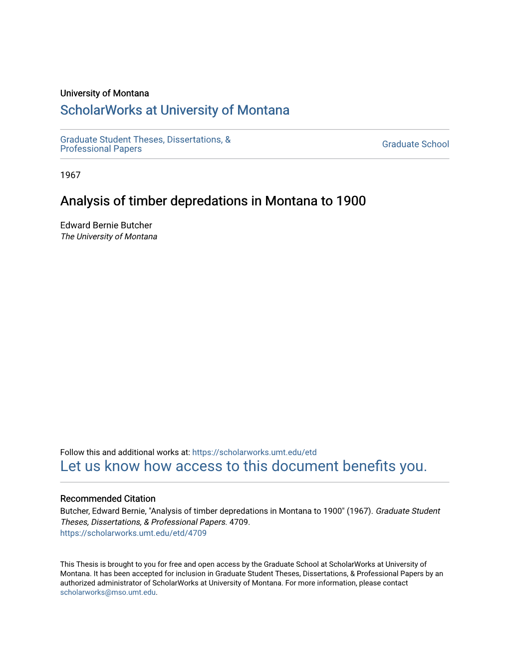 Analysis of Timber Depredations in Montana to 1900