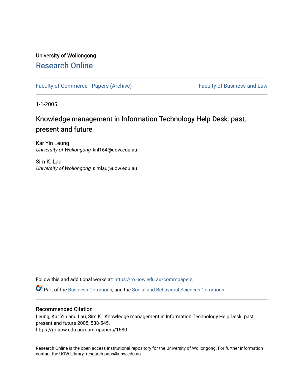 Knowledge Management in Information Technology Help Desk: Past, Present and Future