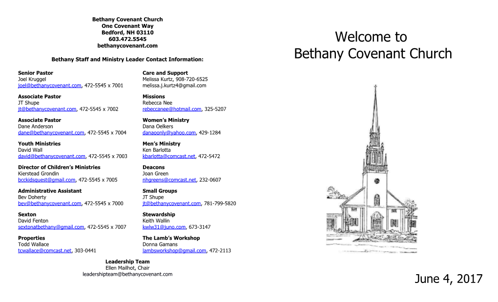 Bethany Staff and Ministry Leader Contact Information s1