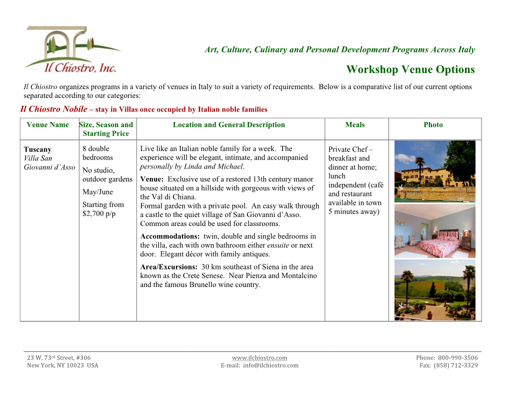 Comparative Venue Sheet