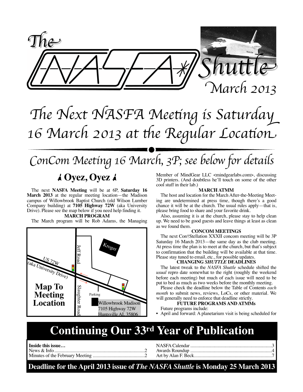 March 2013 NASFA Shuttle