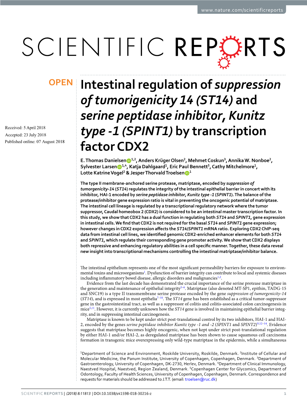 SPINT1) by Transcription Published: Xx Xx Xxxx Factor CDX2 E