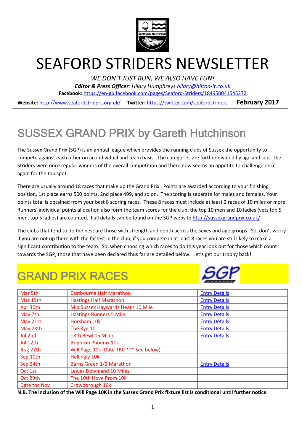 Seaford Striders Newsletter
