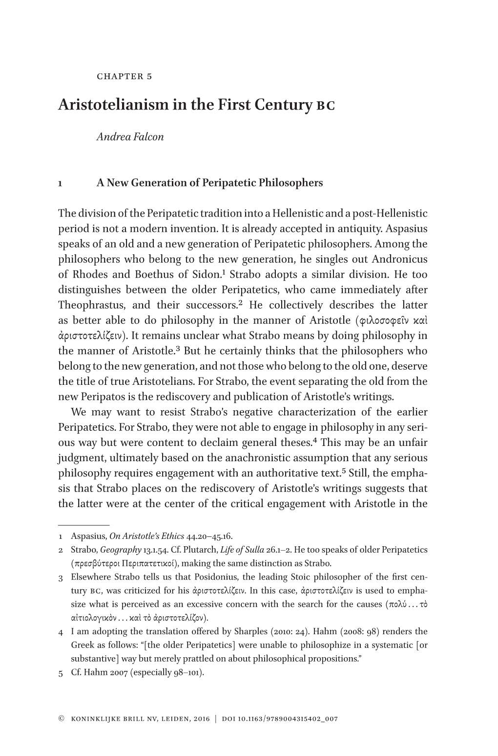 Aristotelianism in the First Century BC