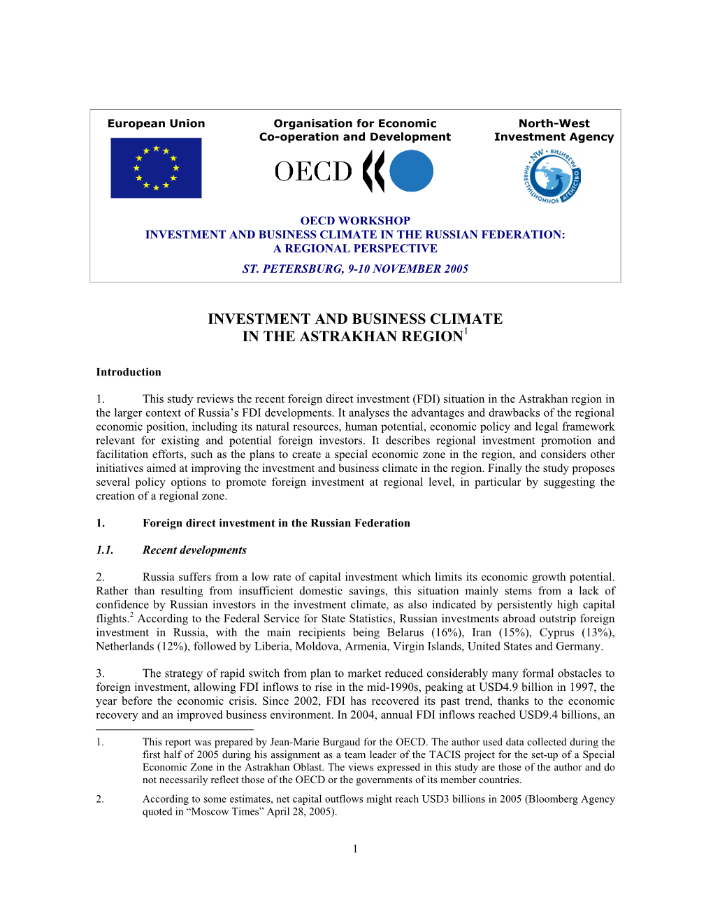 Investment and Business Climate in the Astrakhan Region1