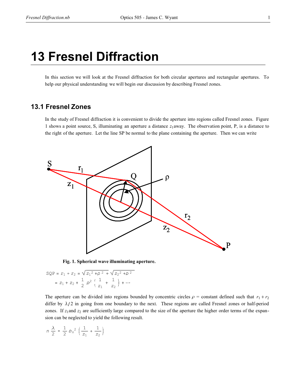 Fresnel Diffraction.Nb Optics 505 - James C