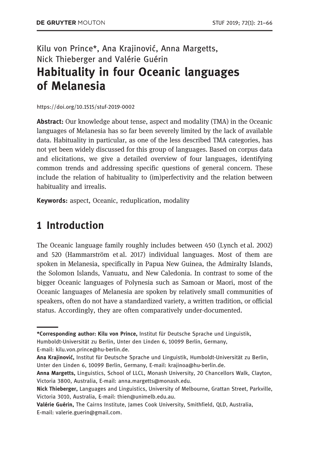 Habituality in Four Oceanic Languages of Melanesia