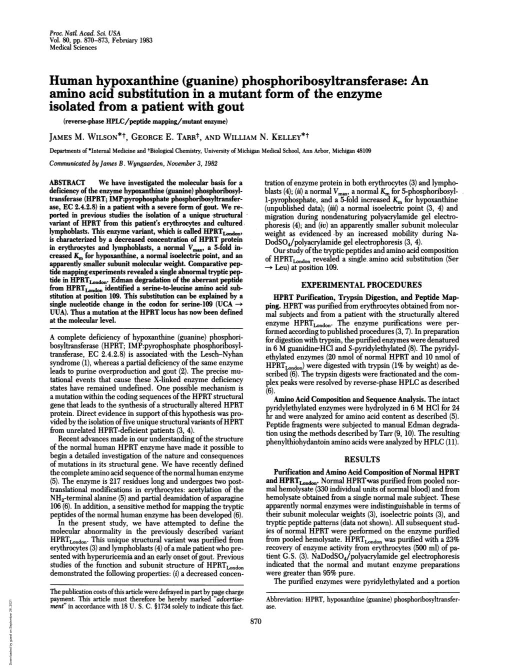 Human Hypoxanthine (Guanine) Phosphoribosyltransferase: An