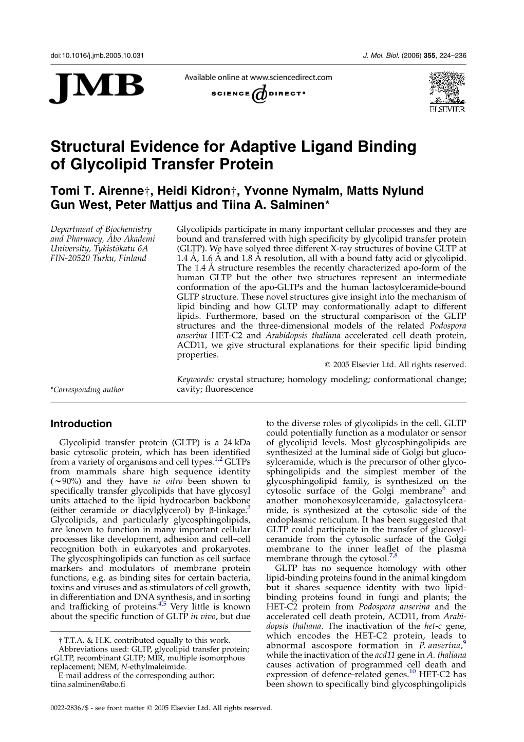 Structural Evidence for Adaptive Ligand Binding of Glycolipid Transfer Protein