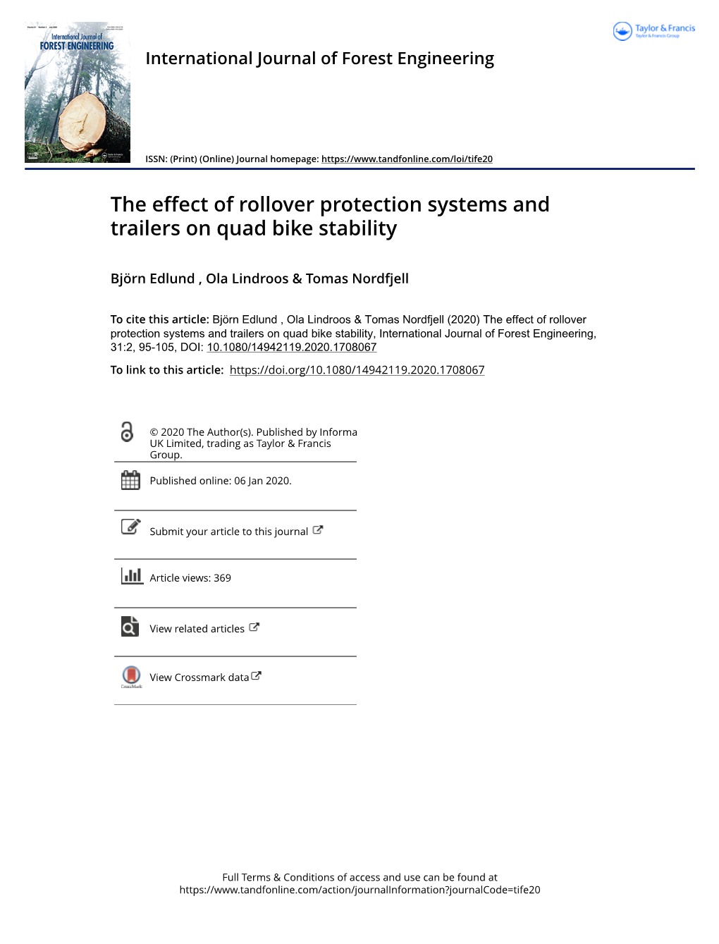 The Effect of Rollover Protection Systems and Trailers on Quad Bike Stability