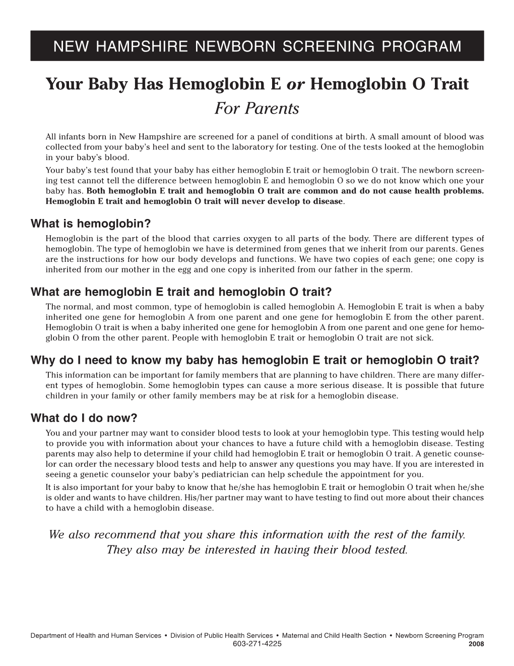 Your Baby Has Hemoglobin E Or Hemoglobin O Trait for Parents