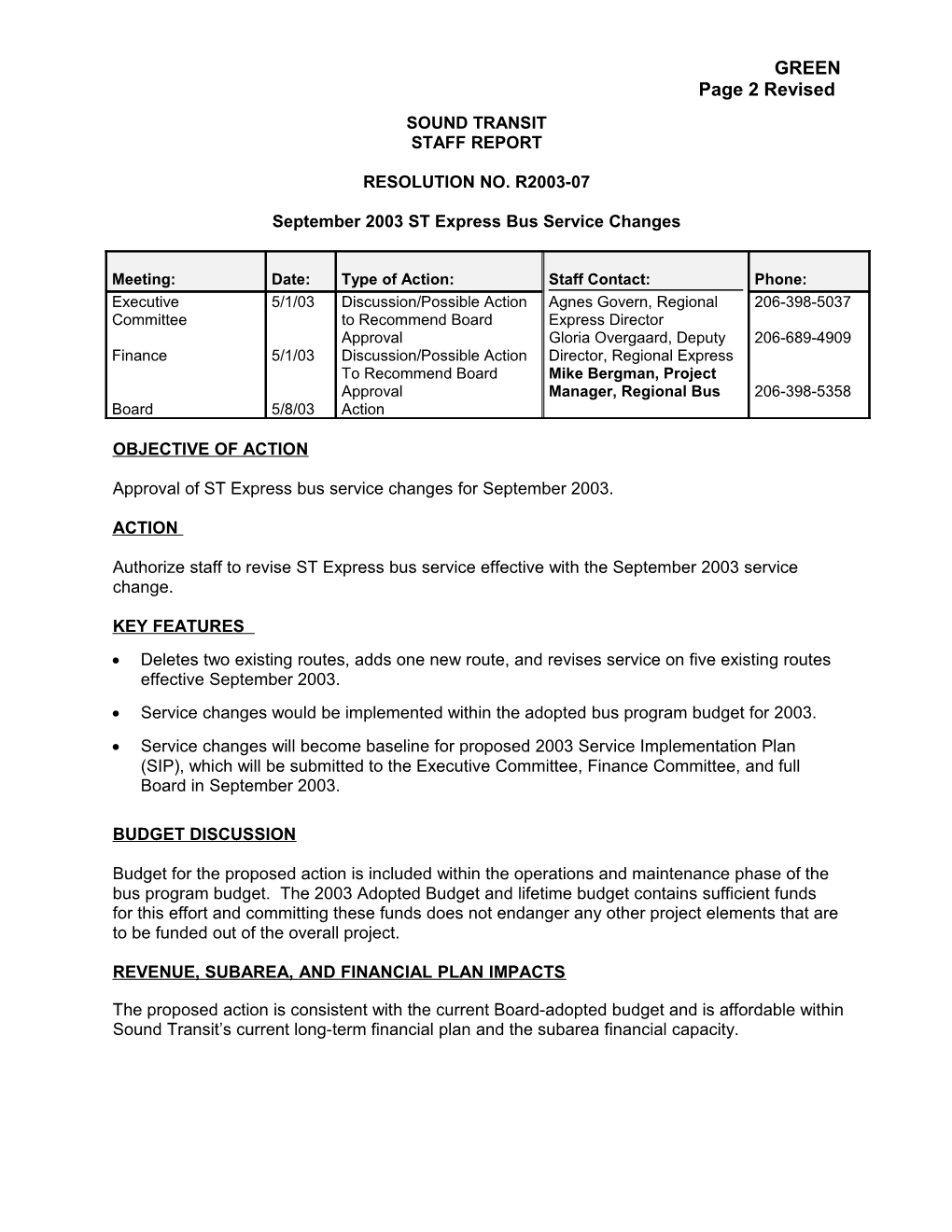 September 2003 ST Express Bus Service Changes