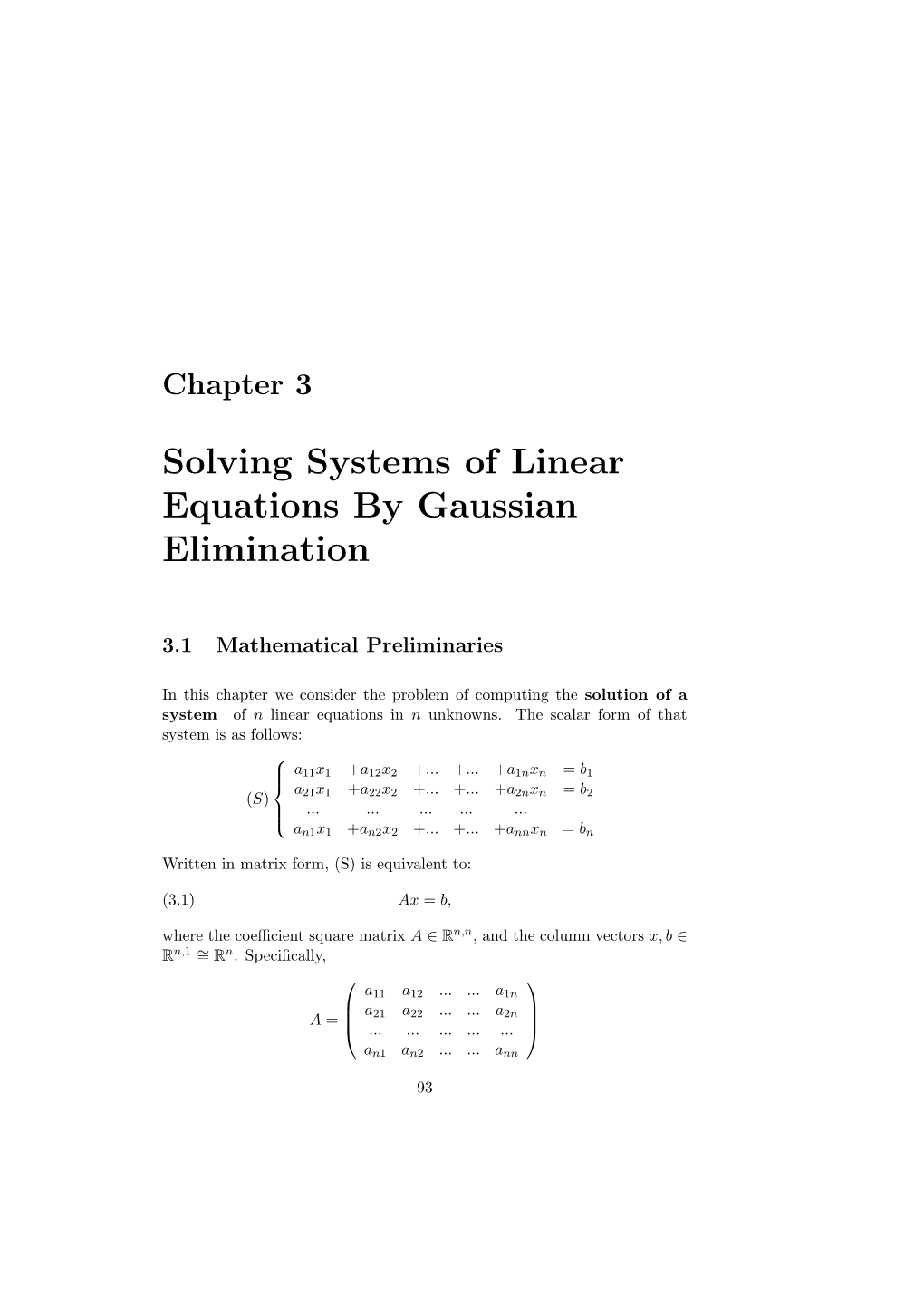 Solving Systems of Linear Equations by Gaussian Elimination