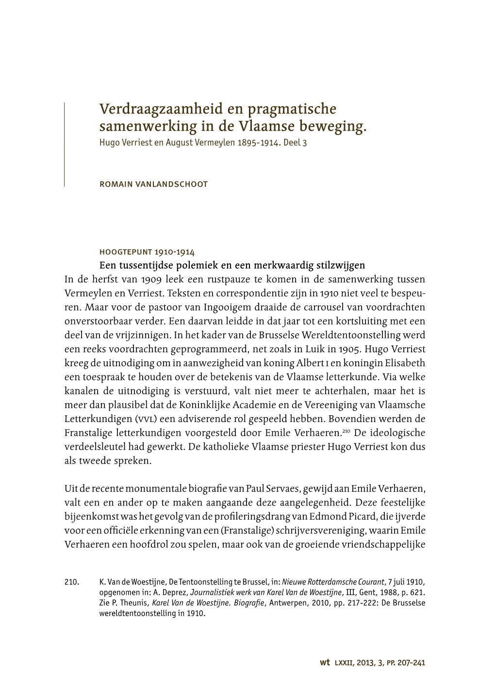 Verdraagzaamheid En Pragmatische Samenwerking in De Vlaamse Beweging