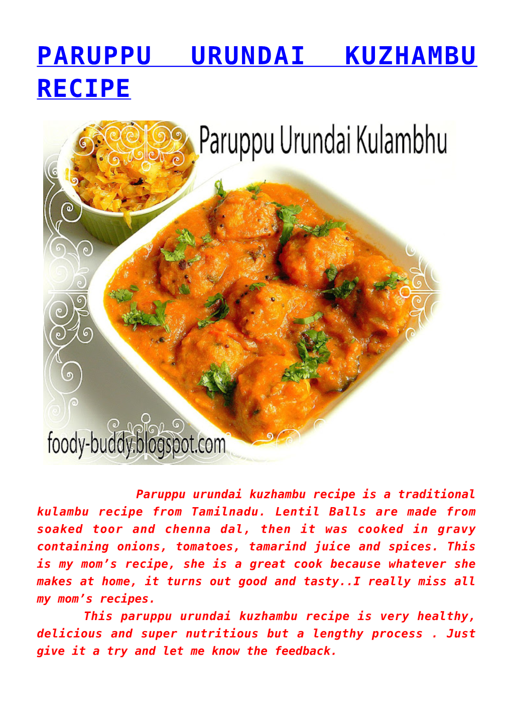 Paruppu Urundai Kuzhambu Recipe