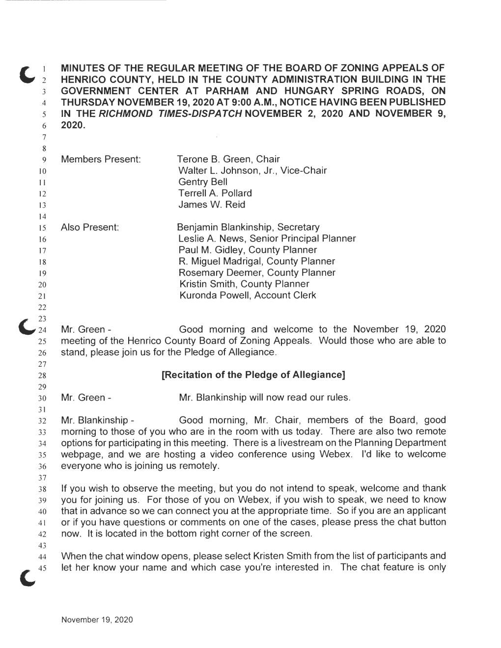 November 19, 2020 at 9:00 A.M., Notice Having Been Published 5 in the Richmond Times-Dispatch November 2, 2020 and November 9, 6 2020