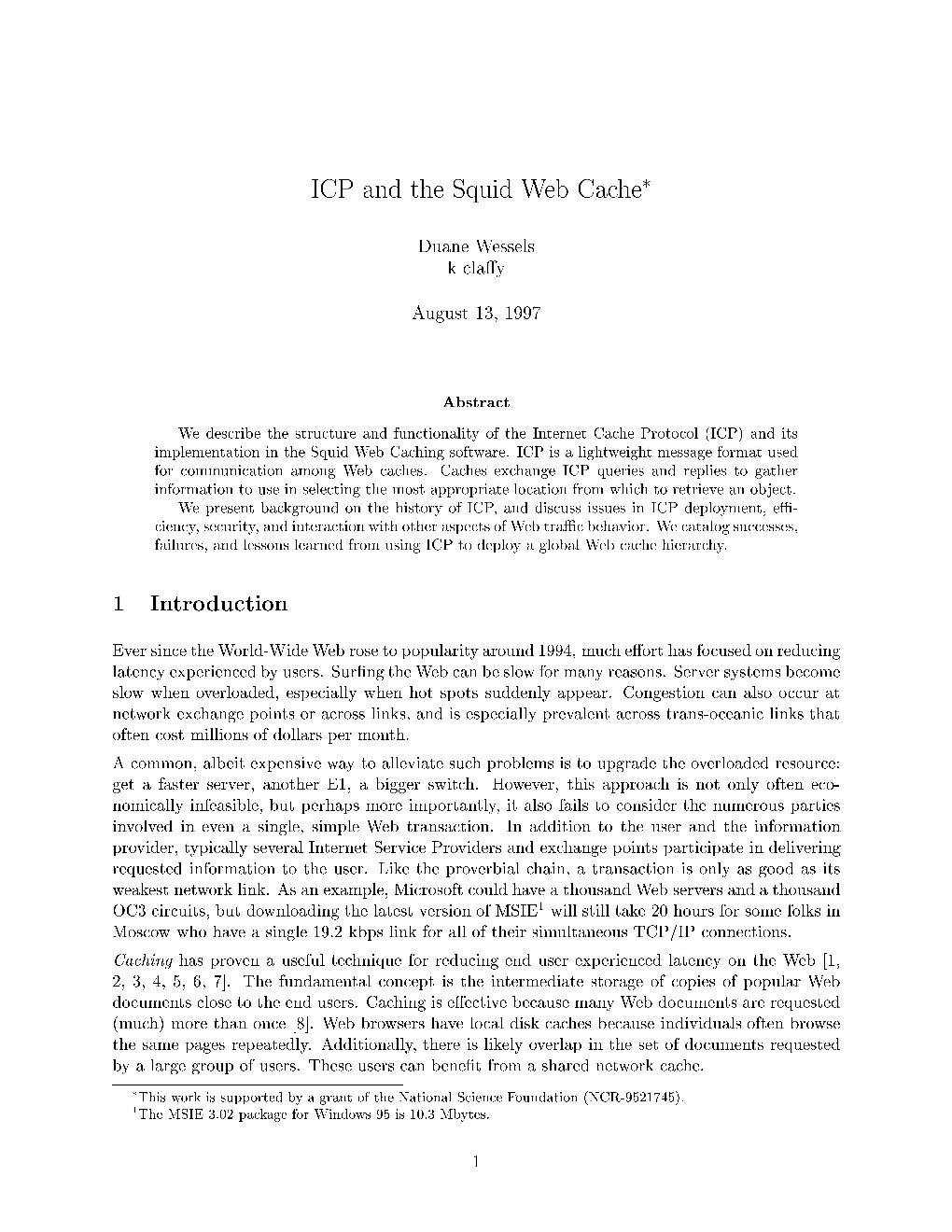 ICP and the Squid Web Cache* 1 Introduction