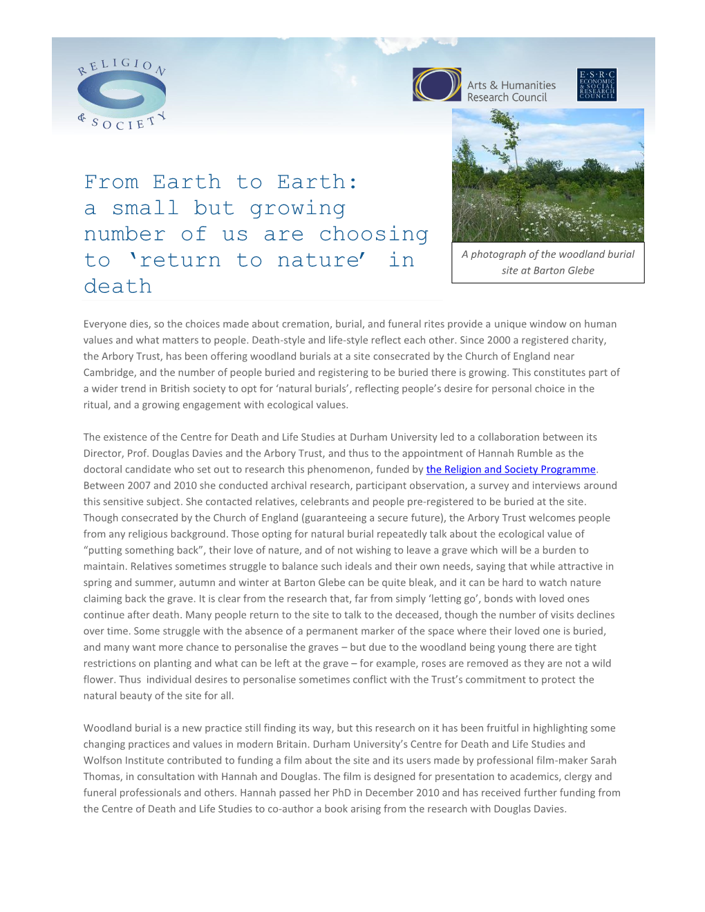 British Woodland Burial: Its Theological, Ecological and Social Values