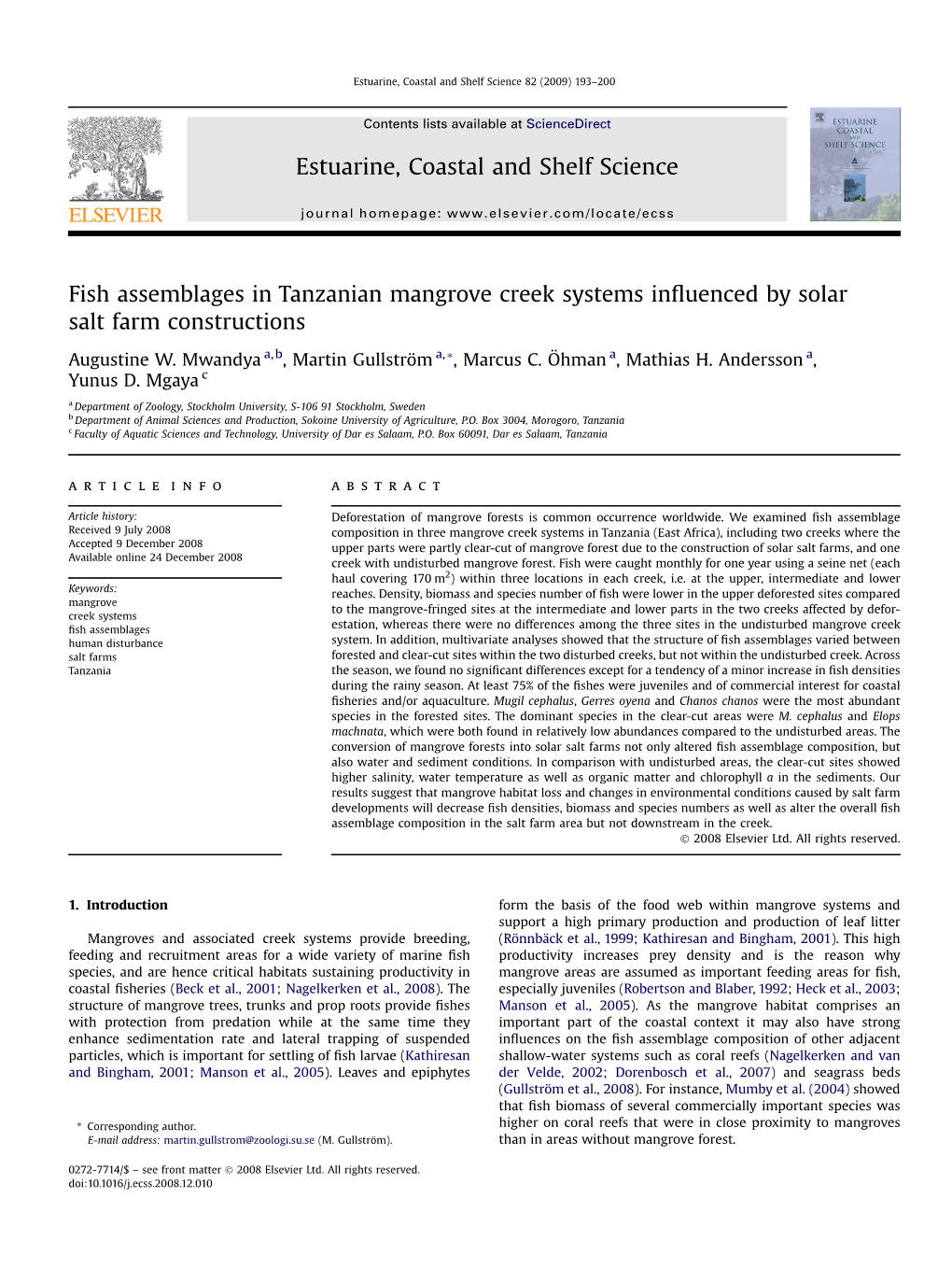 Fish Assemblages in Tanzanian Mangrove Creek Systems Influenced