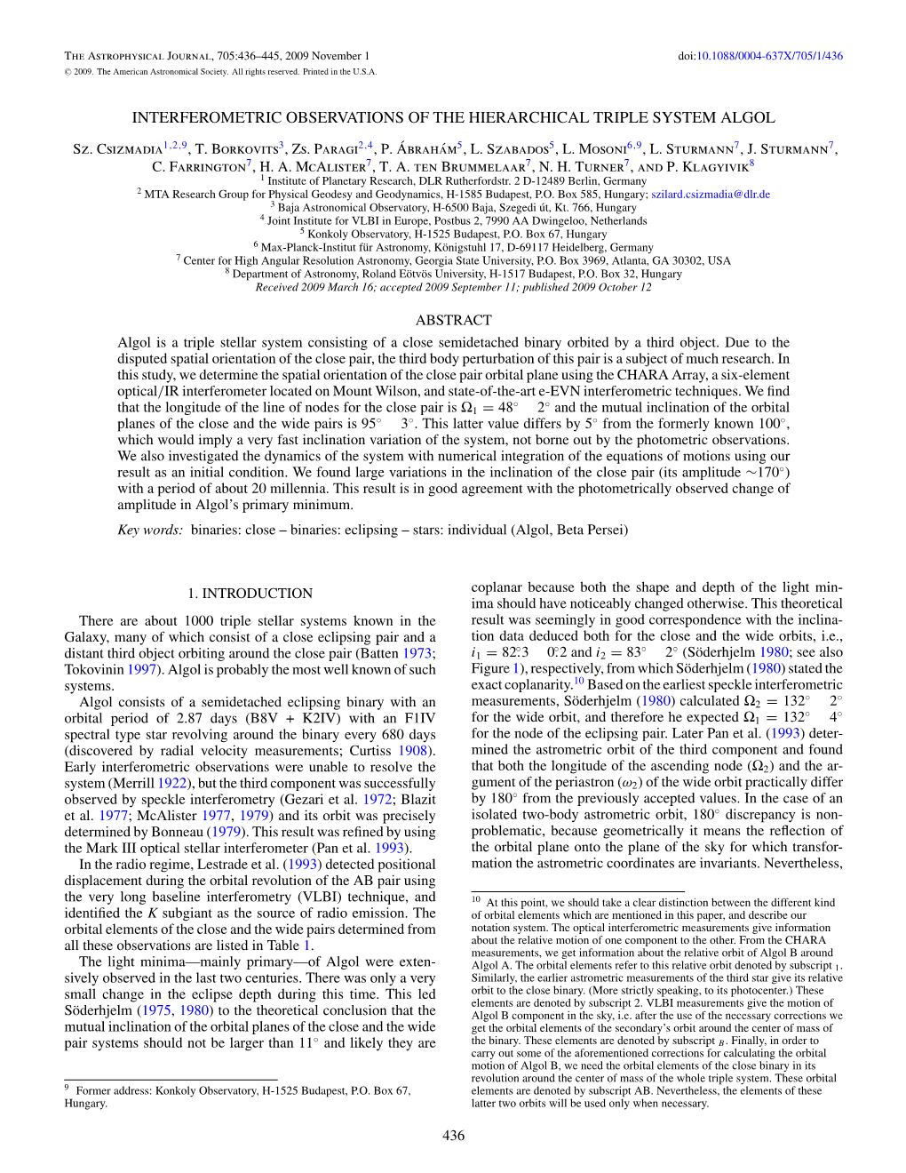 Interferometric Observations of the Hierarchical Triple System Algol