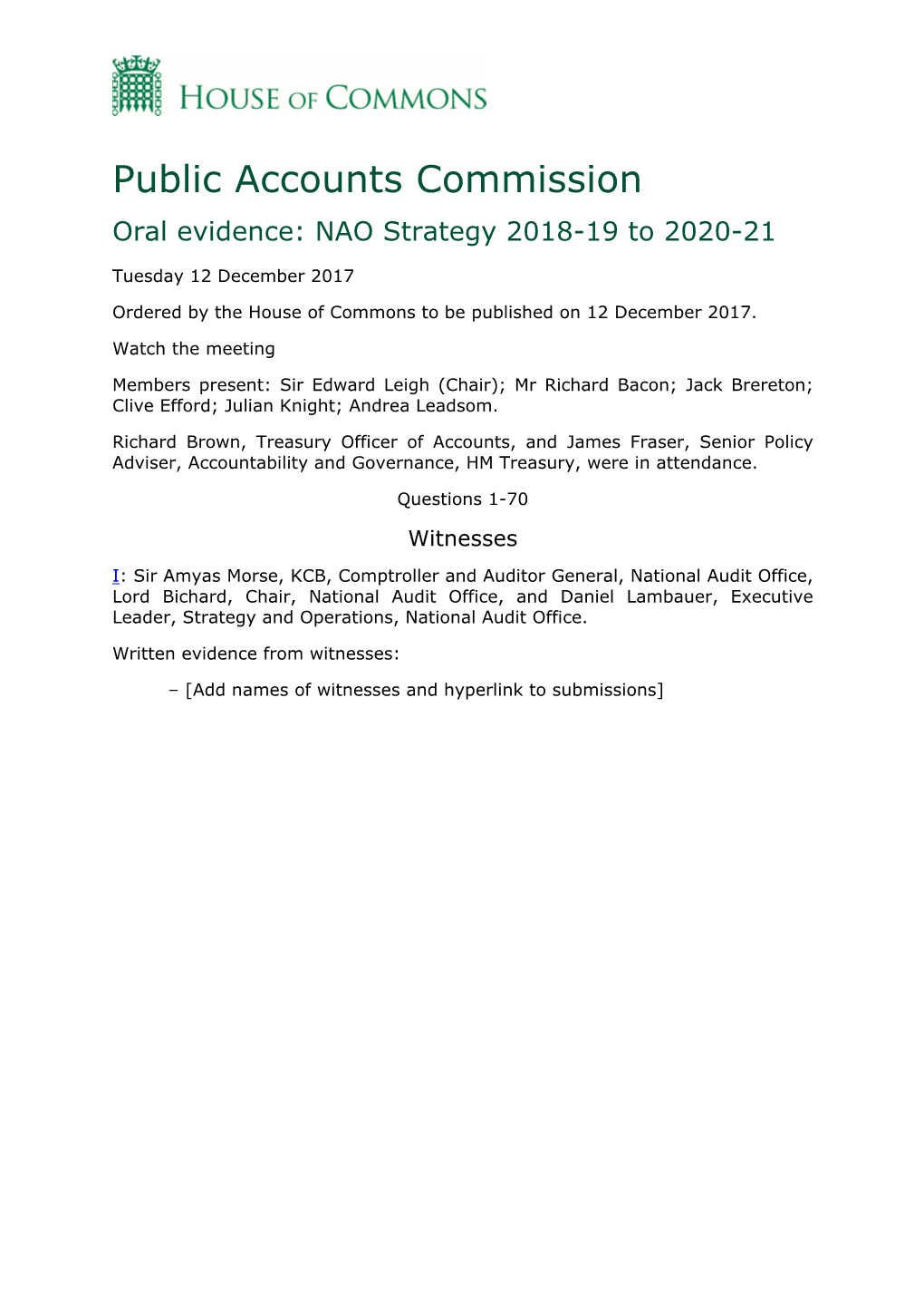 Public Accounts Commission Oral Evidence: NAO Strategy 2018-19 to 2020-21