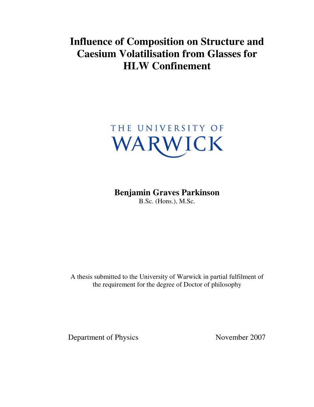 Influence of Composition on Structure and Caesium Volatilisation from Glasses for HLW Confinement