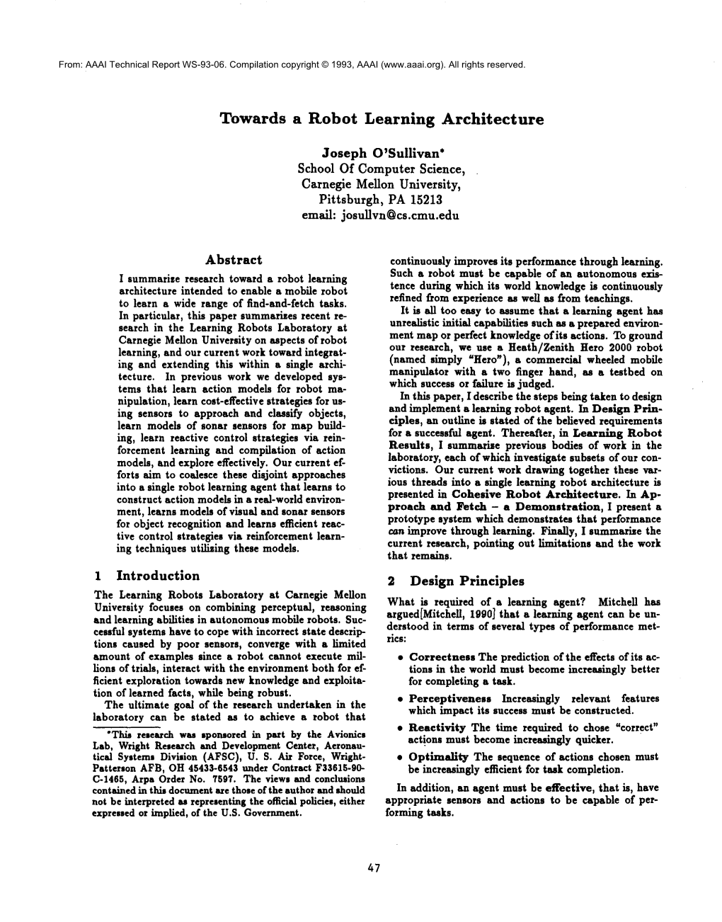 Towards a Robot Learning Architecture