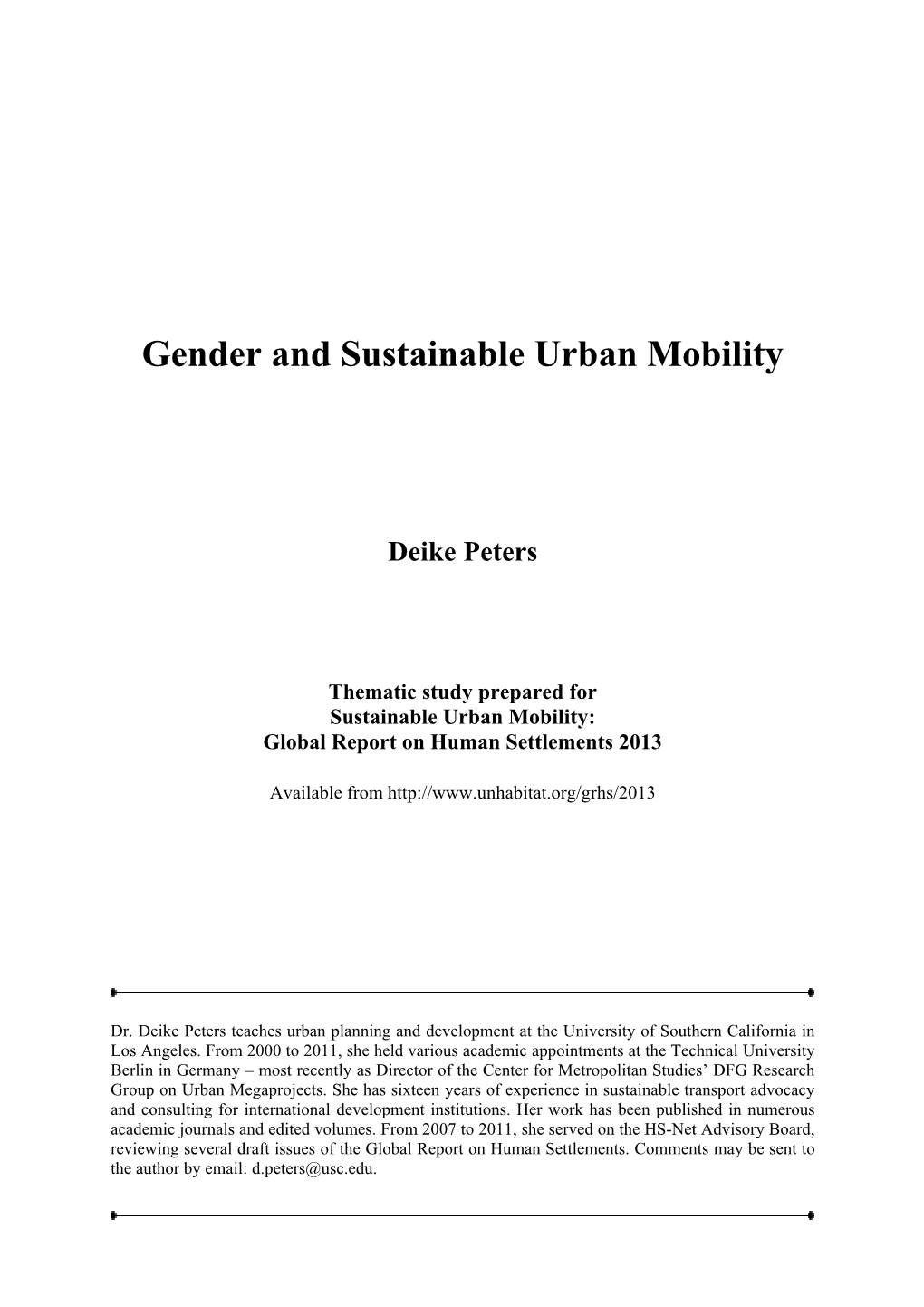 Gender and Sustainable Urban Mobility