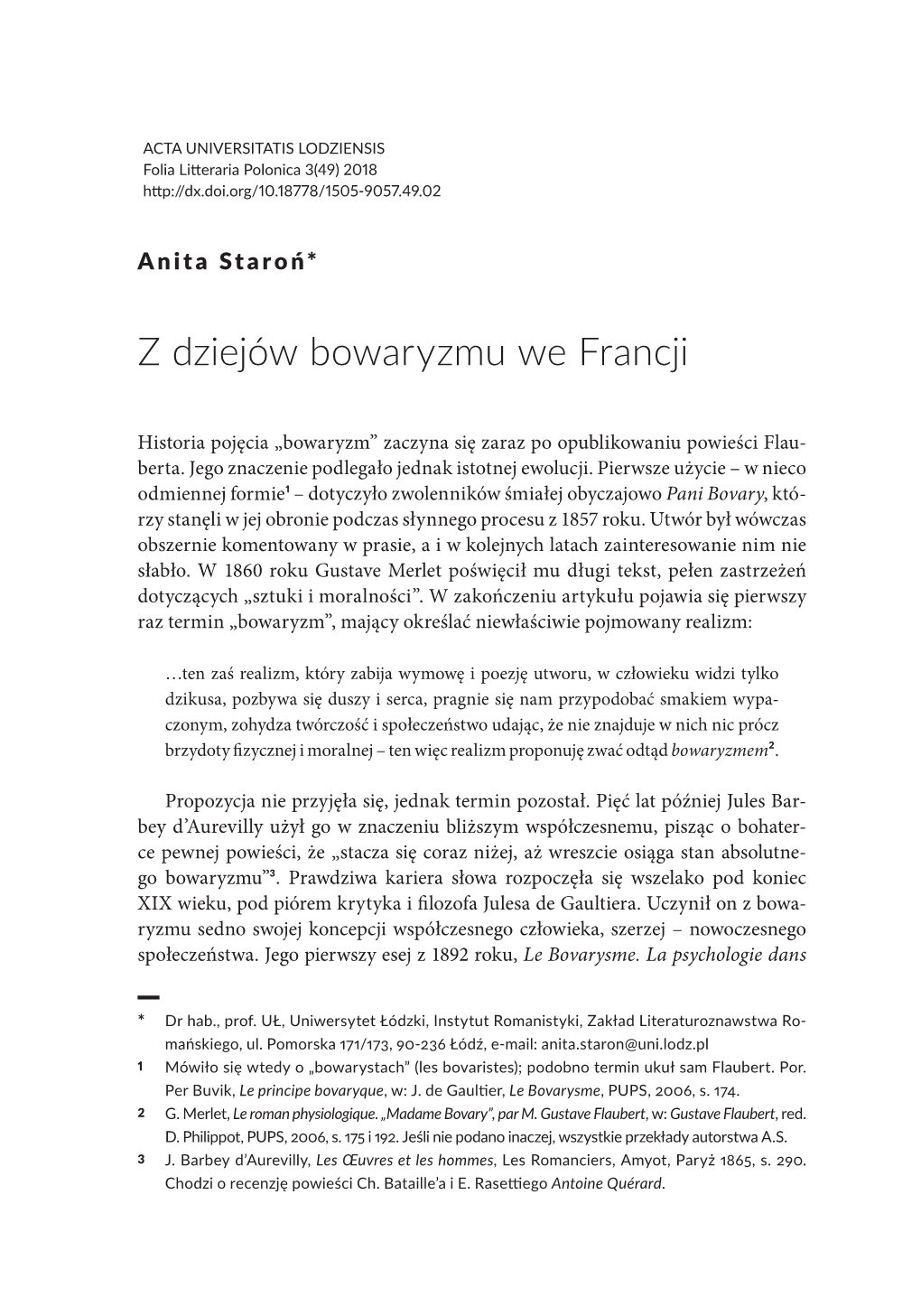 Z Dziejów Bowaryzmu We Francji