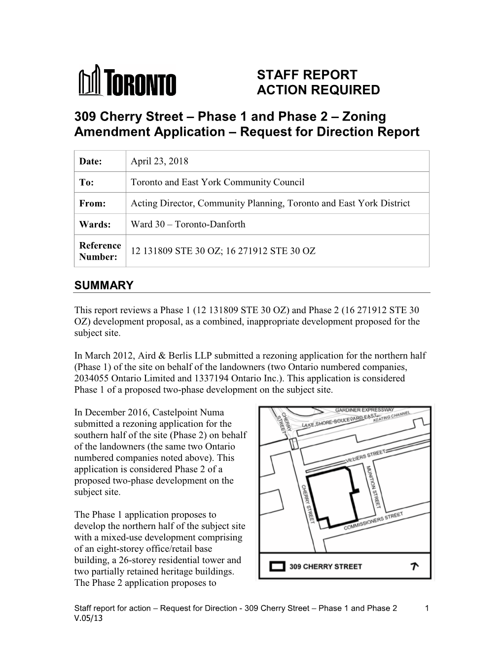 STAFF REPORT ACTION REQUIRED 309 Cherry Street