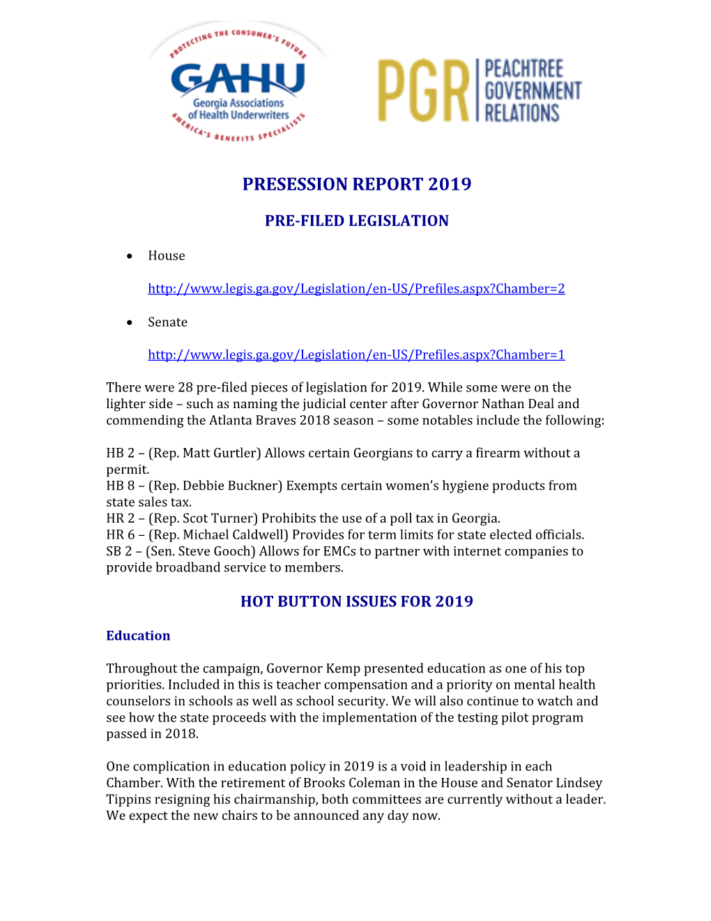 Presession Report 2019