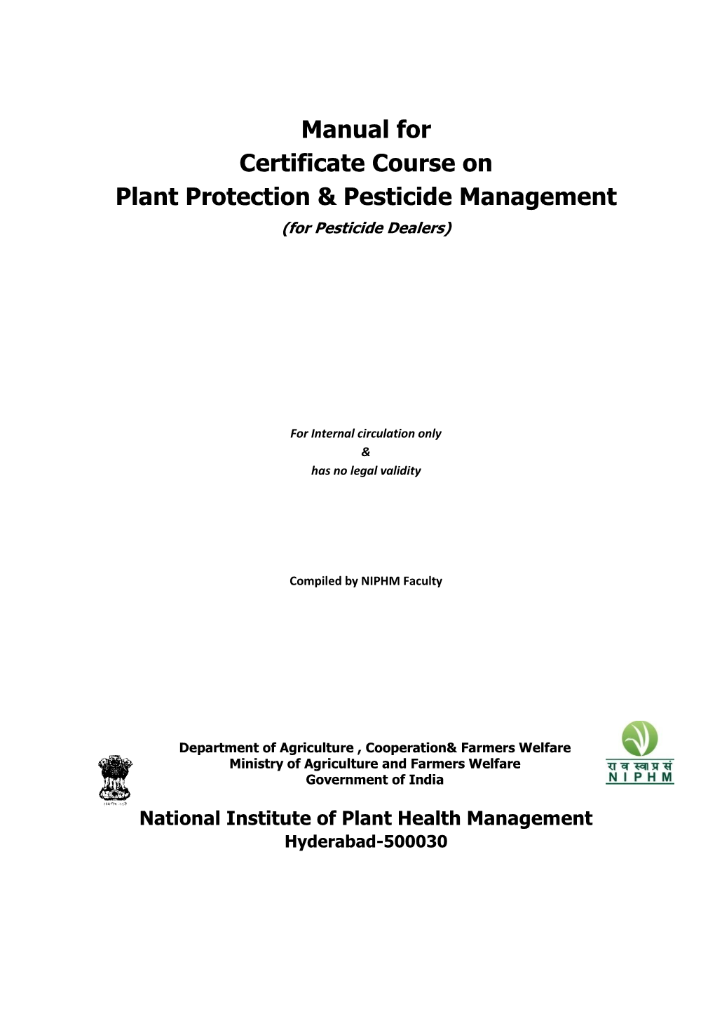 Manual for Certificate Course on Plant Protection & Pesticide Management