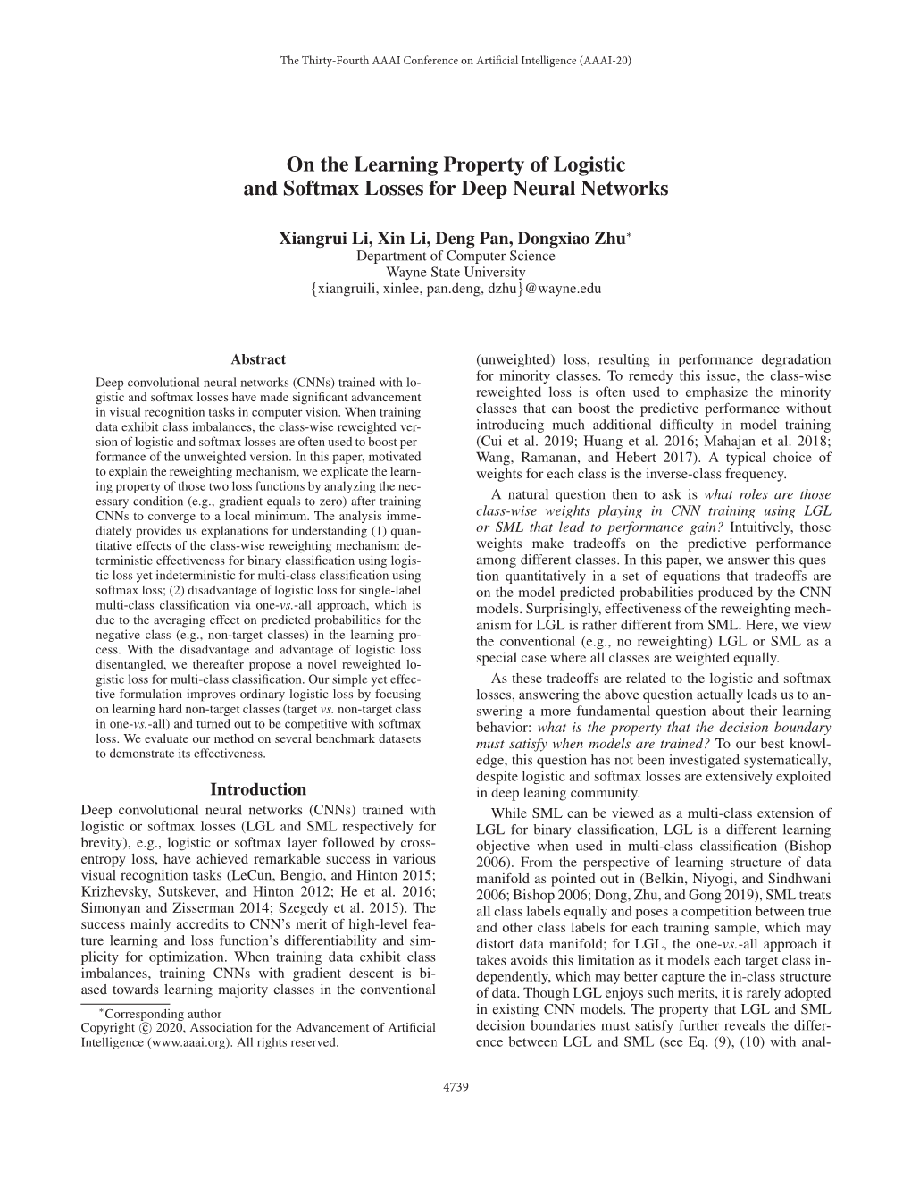 On the Learning Property of Logistic and Softmax Losses for Deep Neural Networks