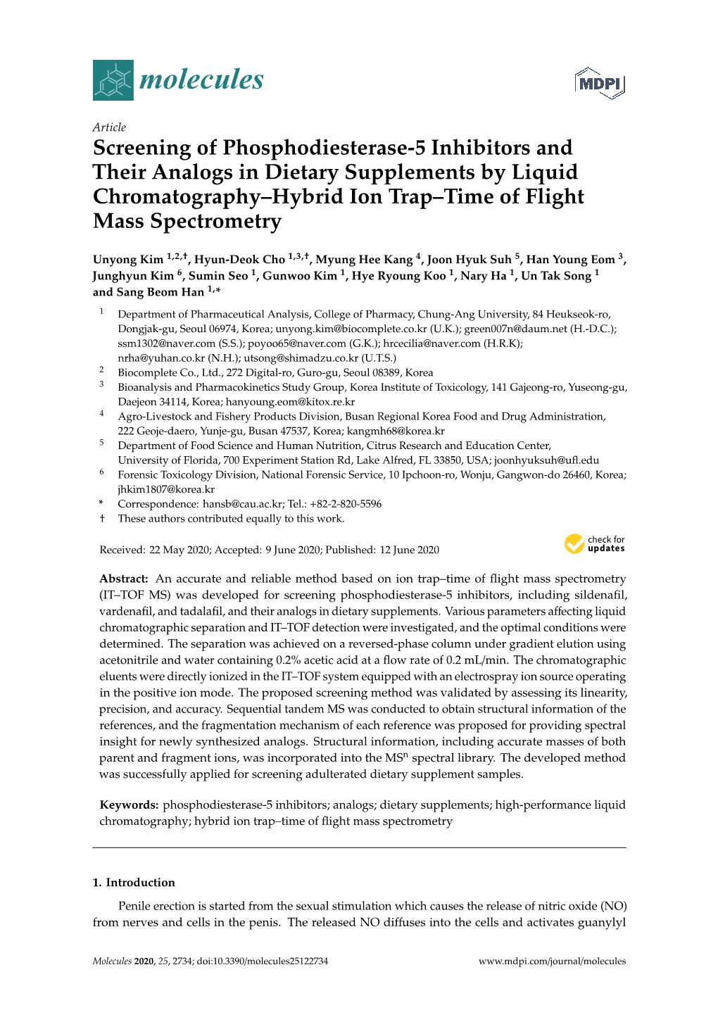 Screening of Phosphodiesterase-5 Inhibitors and Their Analogs in Dietary Supplements by Liquid Chromatography–Hybrid Ion Trap–Time of Flight Mass Spectrometry