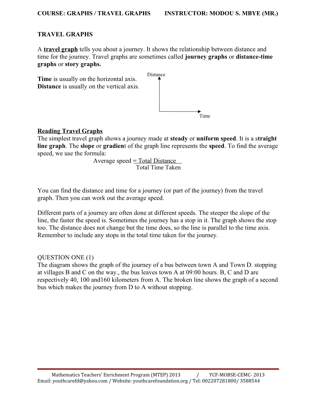 Course: Graphs / Travel Graphs Instructor: Modou S. Mbye (Mr.)