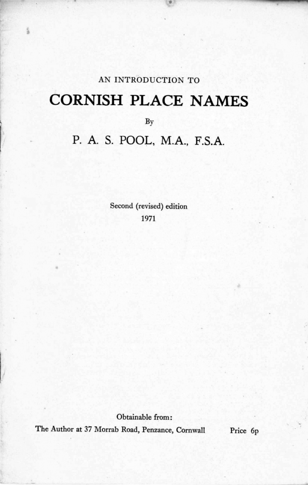 An Introduction to Cornish Place Names