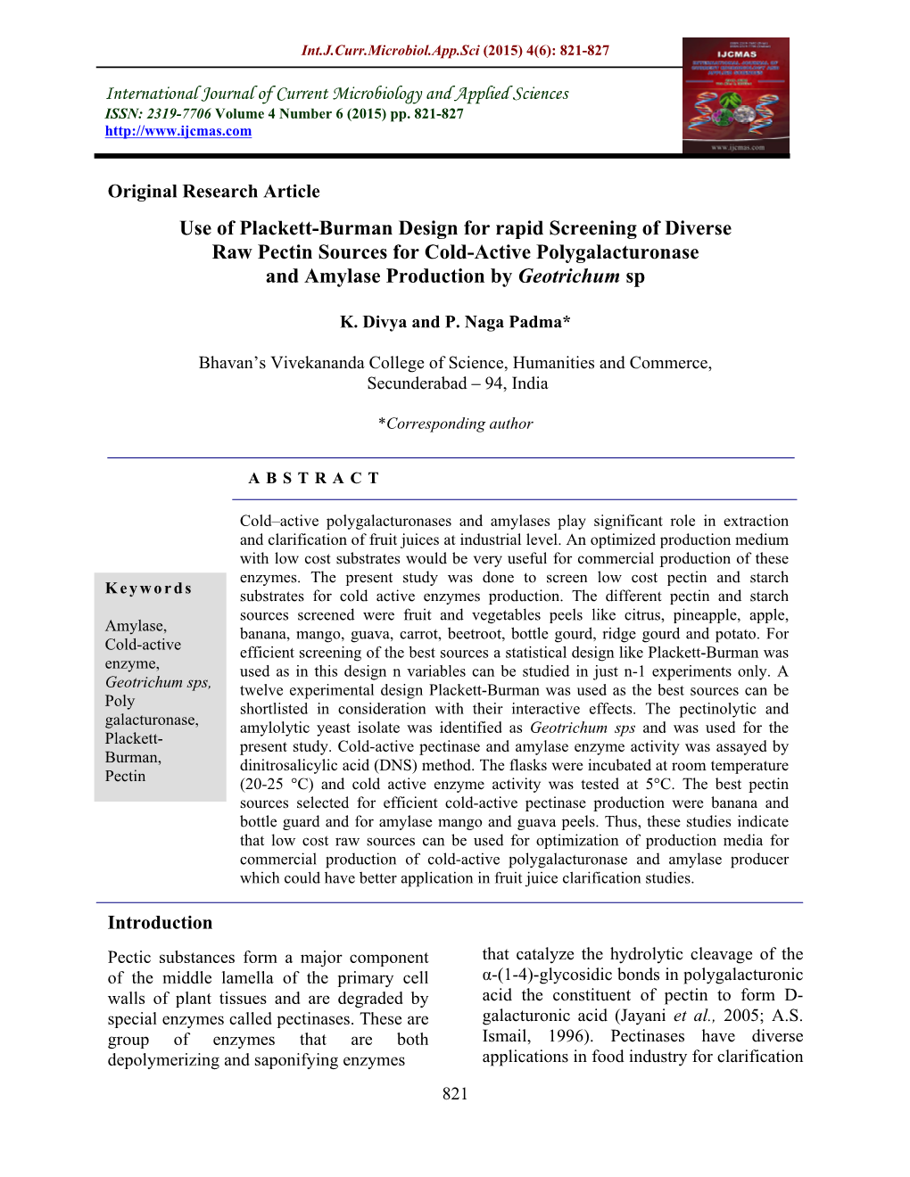 Use of Plackett-Burman Design for Rapid Screening of Diverse Raw Pectin Sources for Cold-Active Polygalacturonase and Amylase Production by Geotrichum Sp