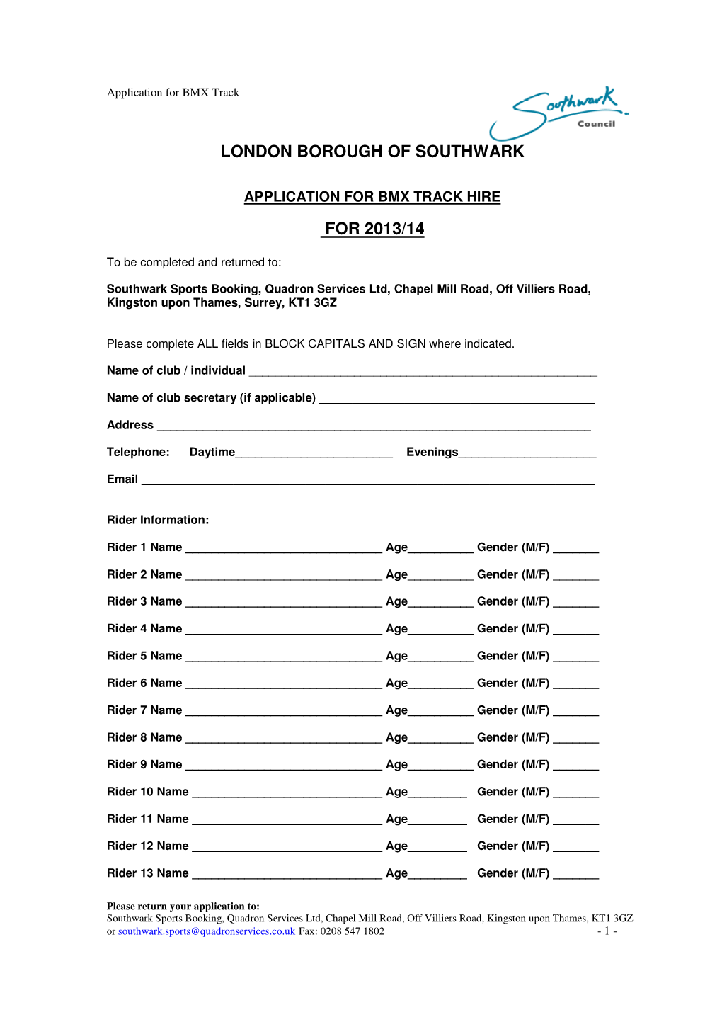 London Borough of Southwark for 2013/14