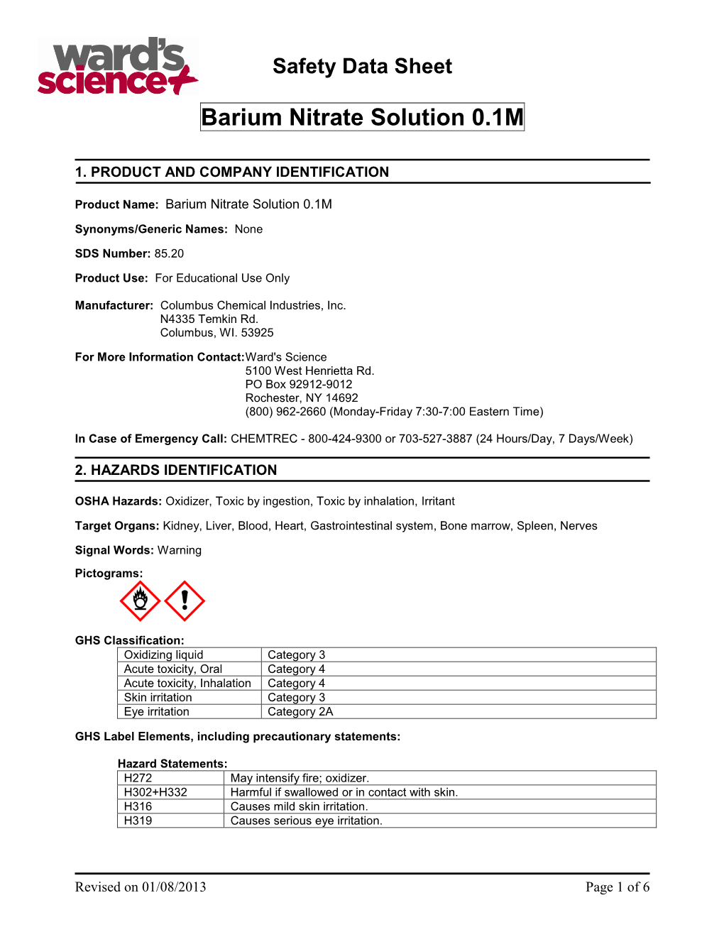 Barium Nitrate Solution 0.1M