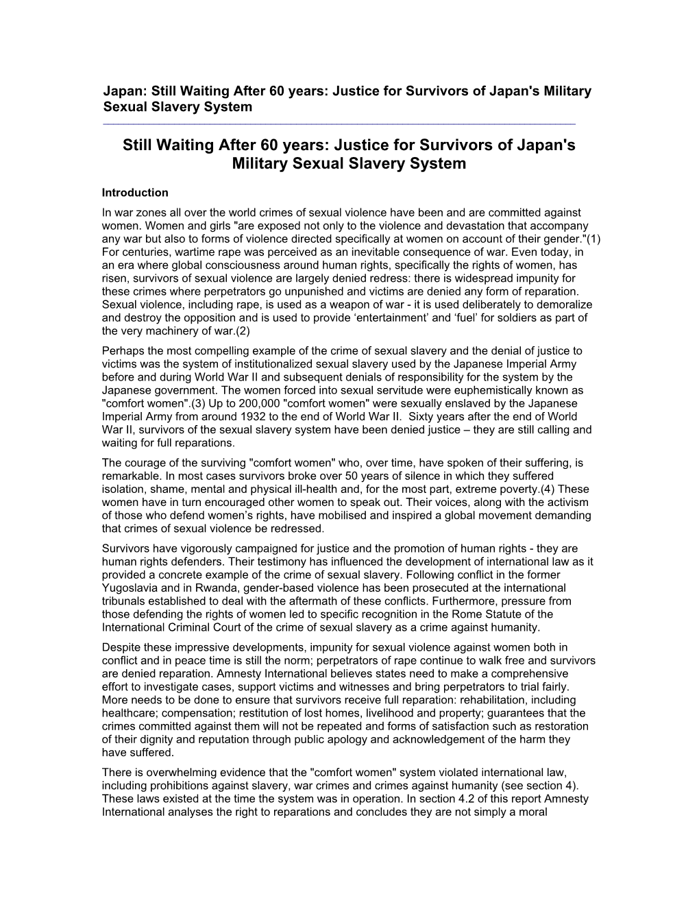 Justice for Survivors of Japan's Military Sexual Slavery System ______