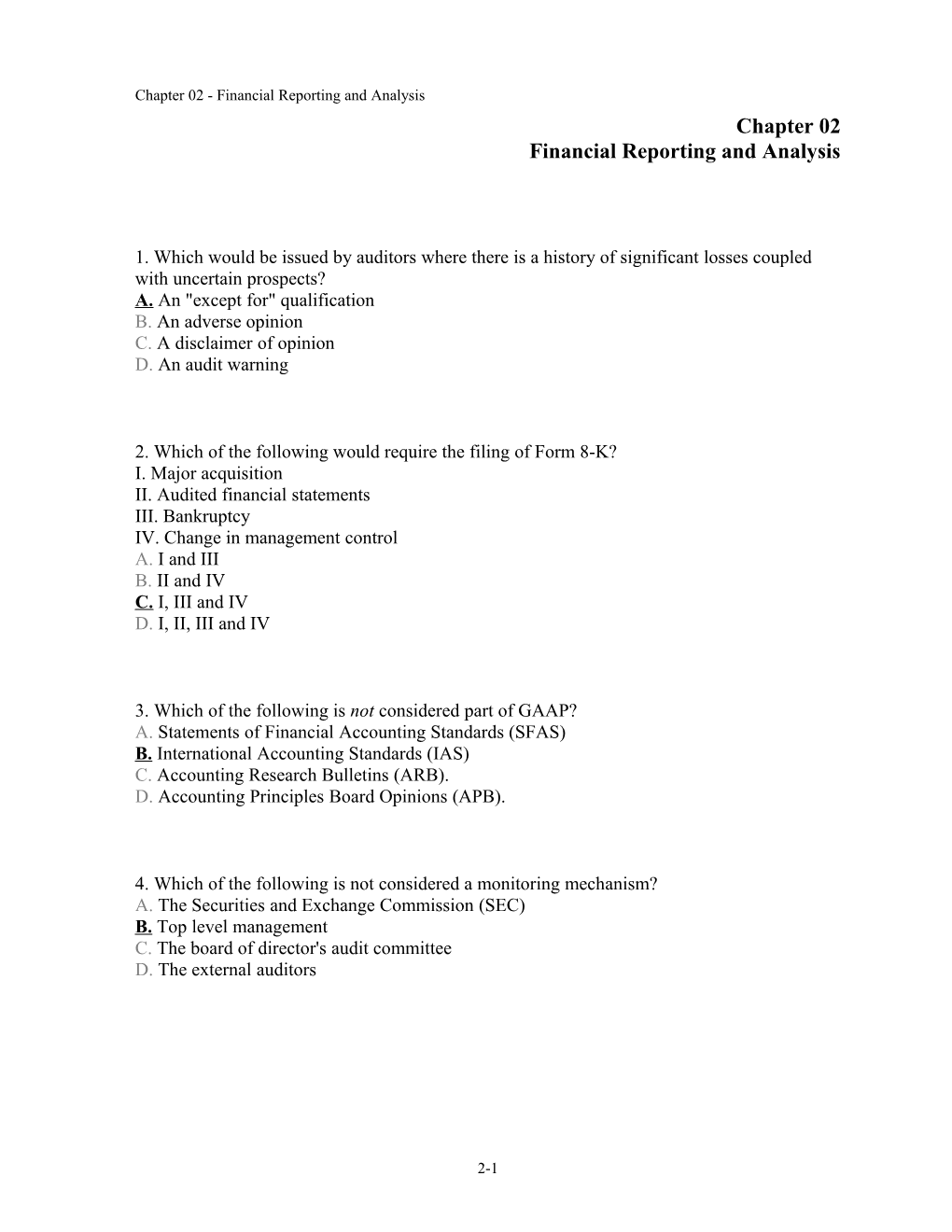 Chapter 02 Financial Reporting and Analysis