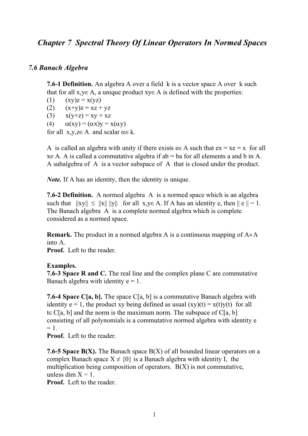 Chapter 7 Spectral Theory of Linear Operators in Normed Spaces