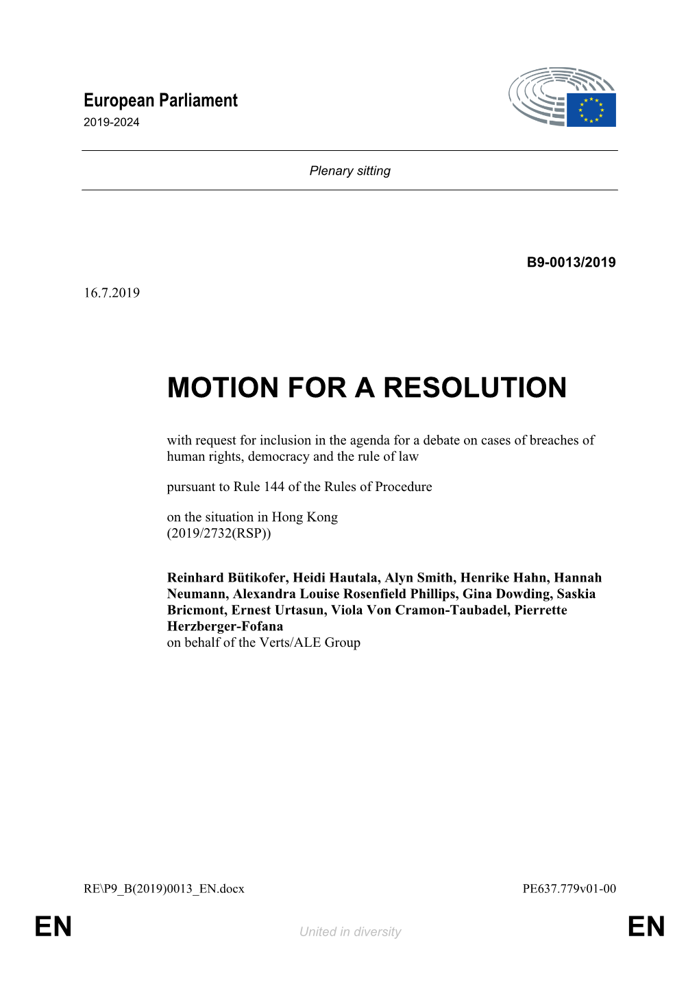 En En Motion for a Resolution