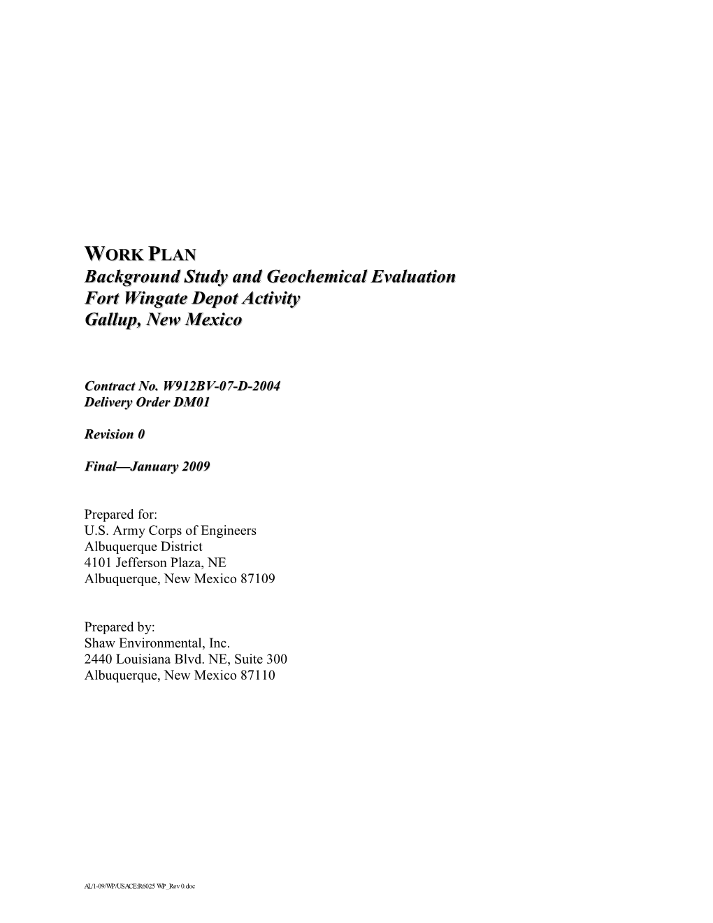 Final Work Plan Background Study and Geochemical Evaluation Fort