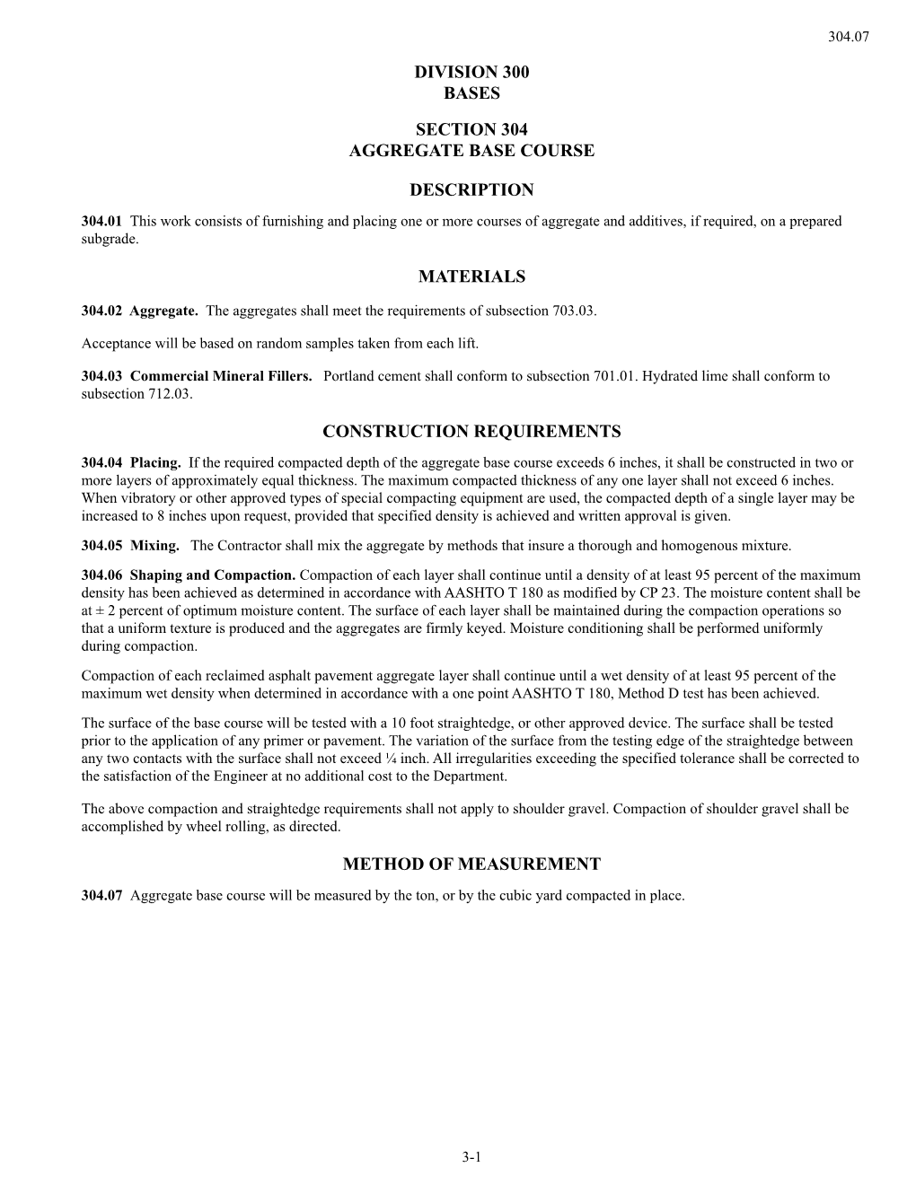 Division 300 Bases Section 304 Aggregate Base Course Description