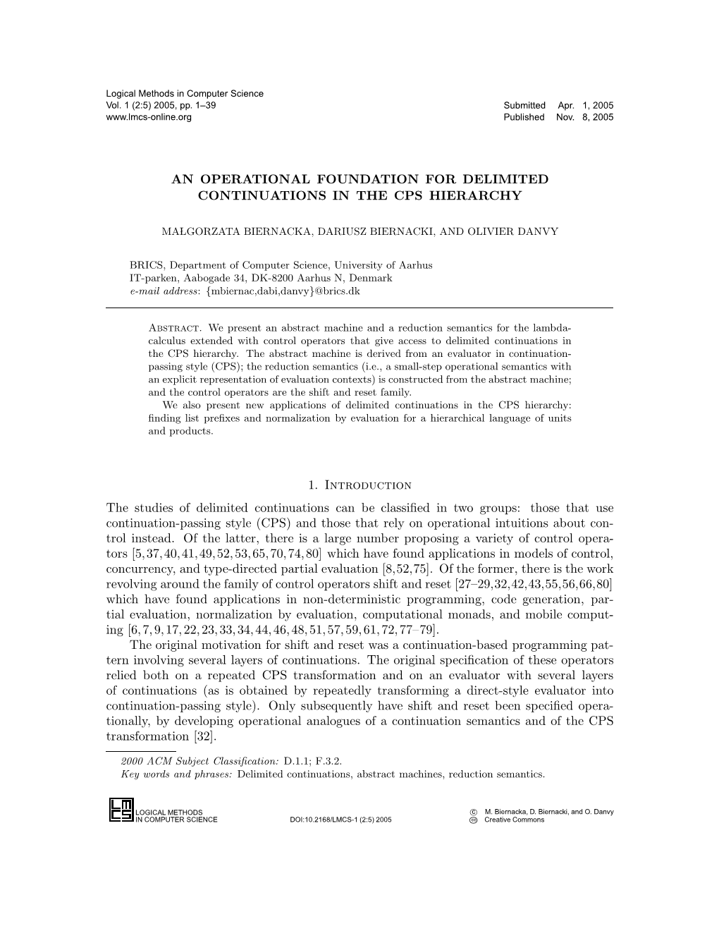 An Operational Foundation for Delimited Continuations in the Cps Hierarchy