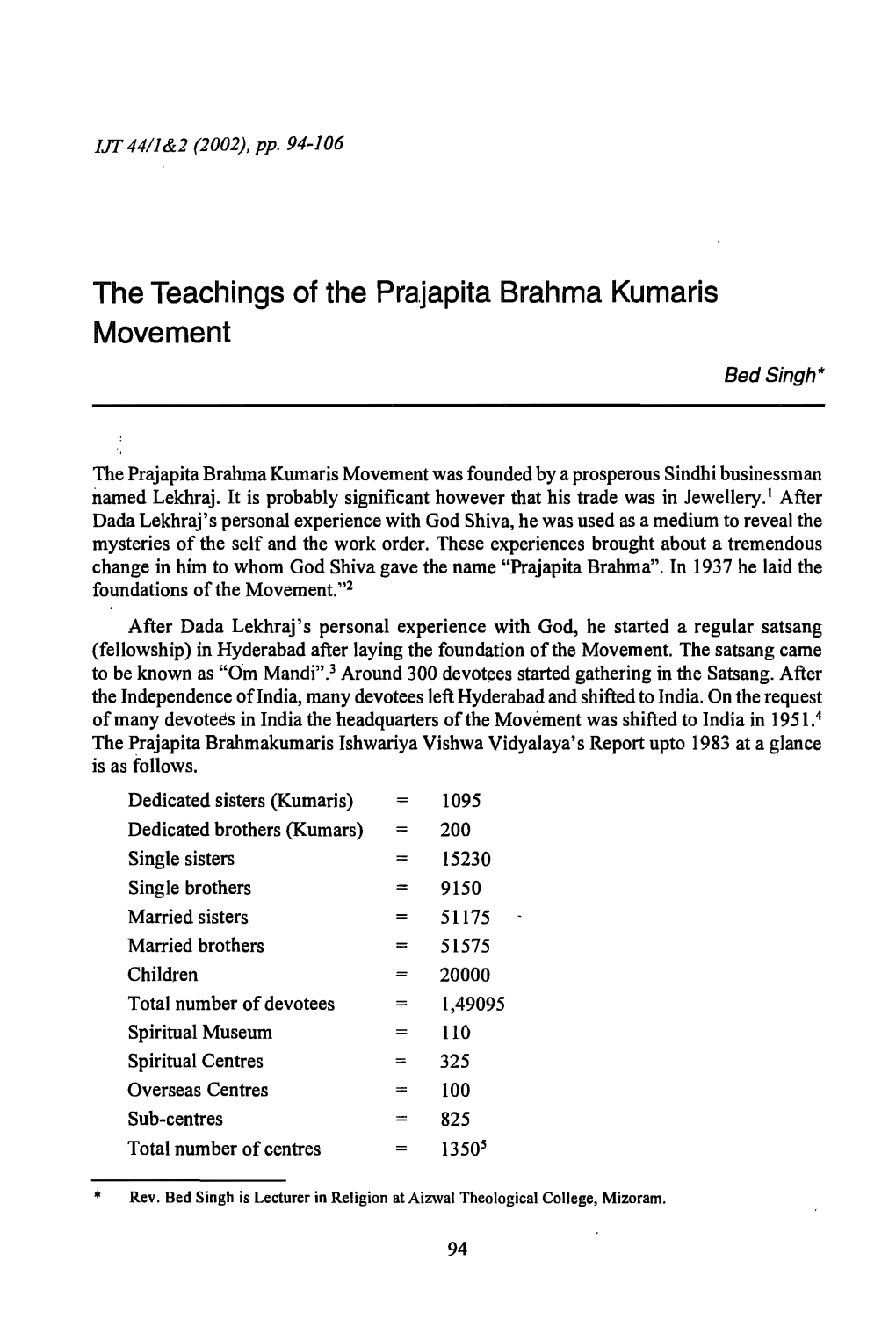 The Teachings of the Prajapita Brahma Kumaris Movement