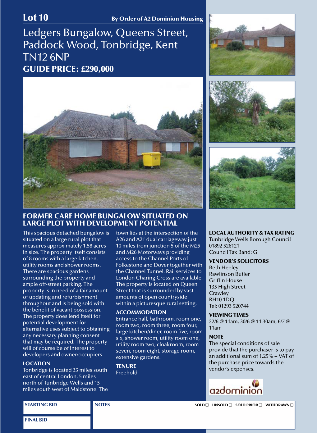 Ledgers Bungalow, Queens Street, Paddock Wood, Tonbridge, Kent TN12 6NP GUIDE PRICE: £290,000