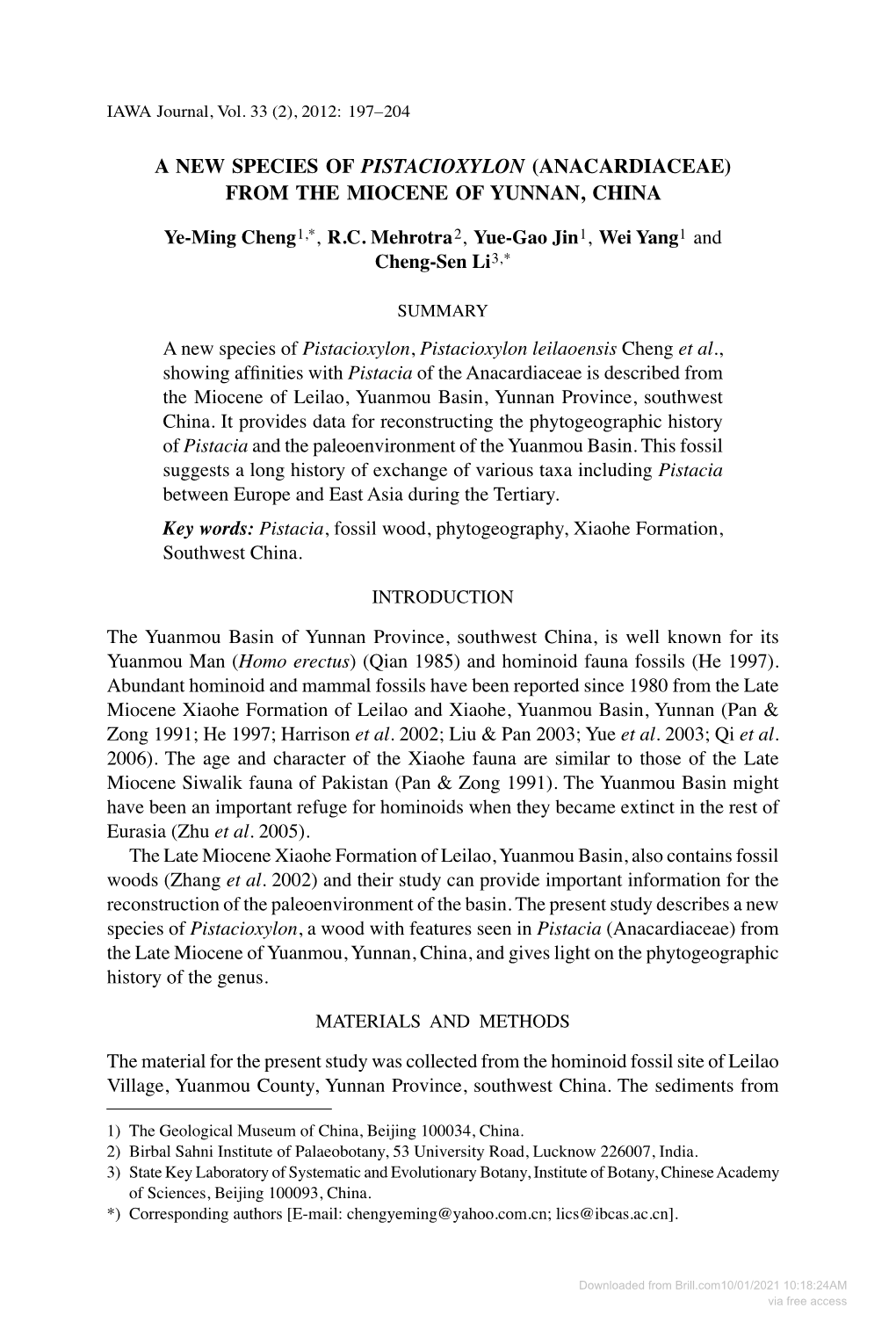 (Anacardiaceae) from the Miocene of Yunnan, China Ye-Ming